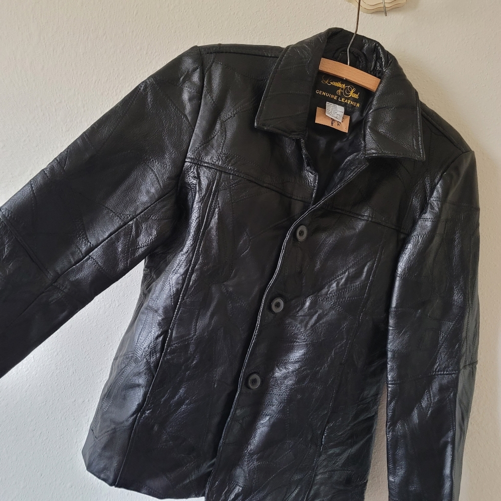 Vintage Patchwork Leather Blazer Jacket - image 1